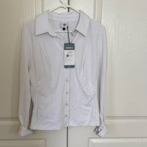 CAbi White Button-Front Collared Women's Shirt